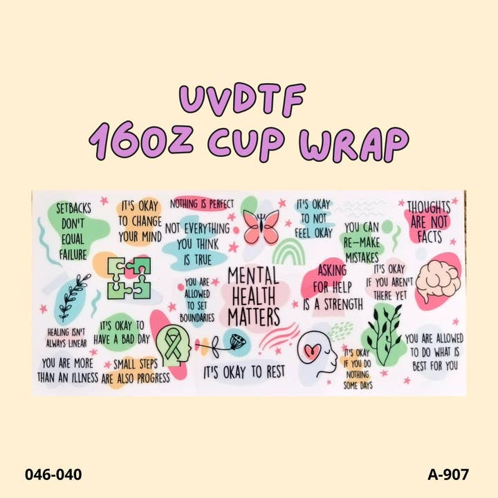 Weavey Studio - Wholesale Sticker - UVDTF cup wrap Mental health maters positive affirmation map