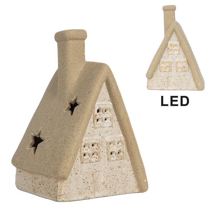 Clayre & Eef – wholesale Decorative figurine – Decorative House with LED 15x10x21 cm Beige Ceramic1