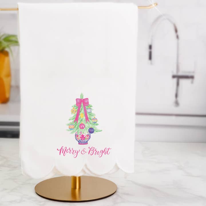 Merry & Bright Christmas Tea Towel for wholesale by Busy Bee Gift