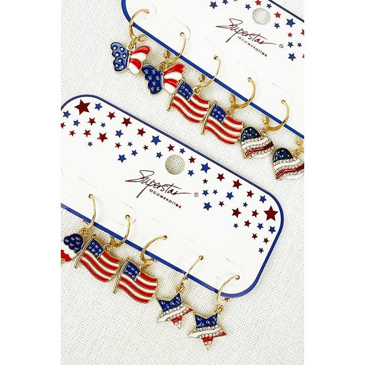 MIX COLOR 4TH OF JULY Huggie Earrings for wholesale on Faire