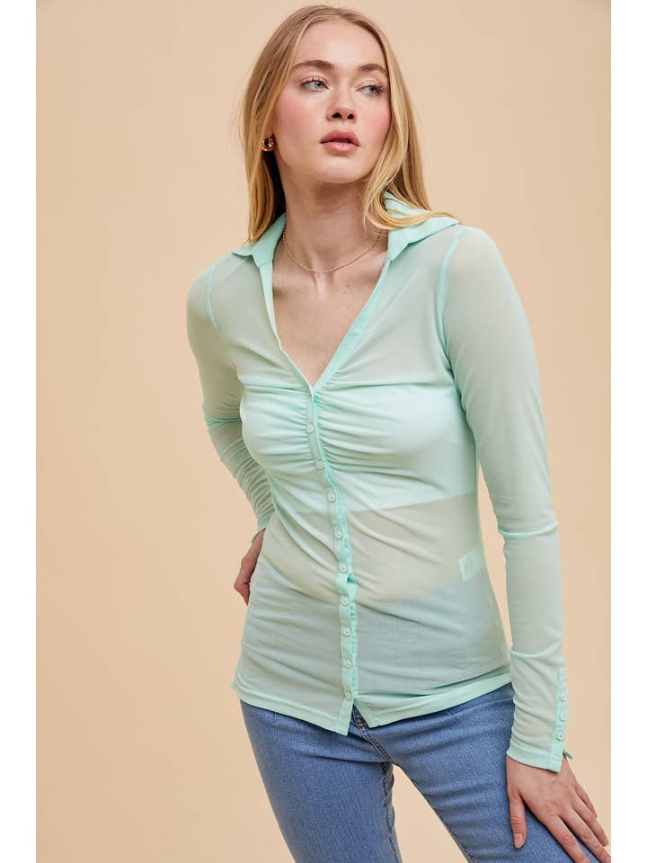 In Loom - Wholesale Button Down Shirt - Women's - MICRO MESH BUTTON DOWN TOP9