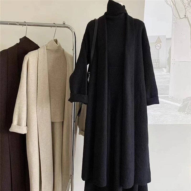 UZ Wholesale Store - Wholesale Top & Skirt Set - Women's - Fashionable Knitted Long Cardigan And Short Sweater Set With Half Skirt0