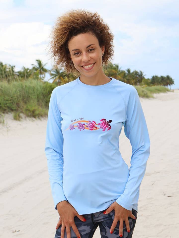 Lady's Swimming Pink Turtles Solar Top for wholesale by Bluefin USA