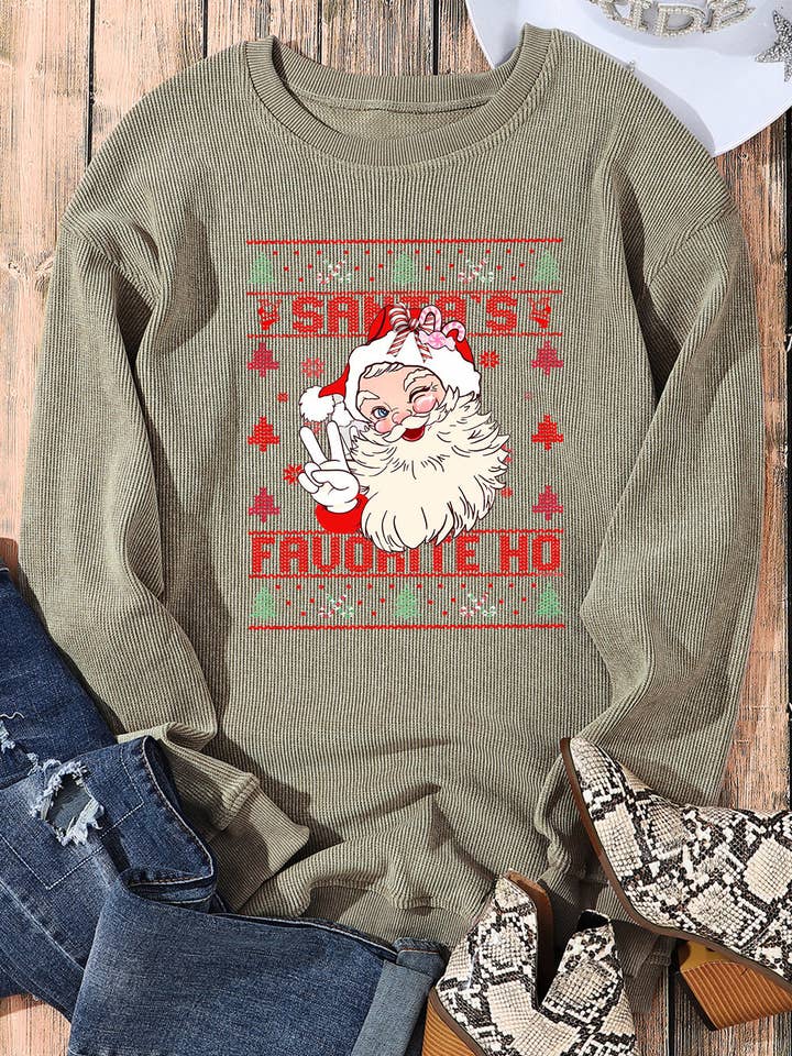 Lovesoft - Wholesale Graphic Sweatshirt - Women's - Plain Crew Neck Cute Santa Pattern Pullover Sweatshirt9