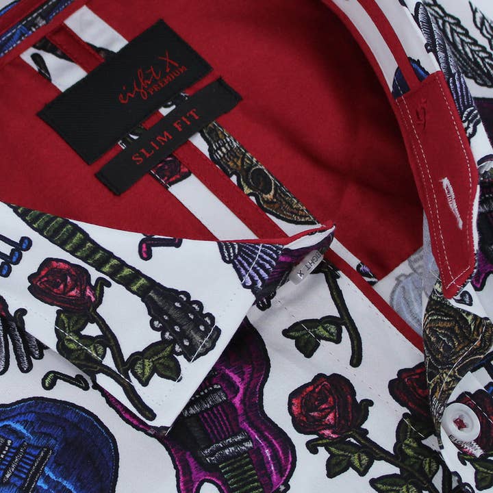 Totenköpfe und Rosen Rock'n'Roll Print-Hemd für den Großhandel von EIGHT X