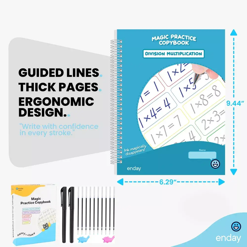 enday – Livro pré-escolar (3 a 5) por atacado – Prática de Escrita Mágica com Sulcos para Crianças - 5 Livros e Canetas1
