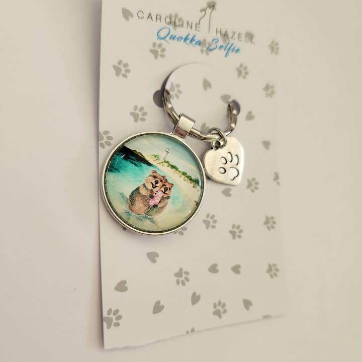 Caroline Hazell - Wholesale Keychain – Unisex - Quokka Selfie Crystal Charm Key Ring