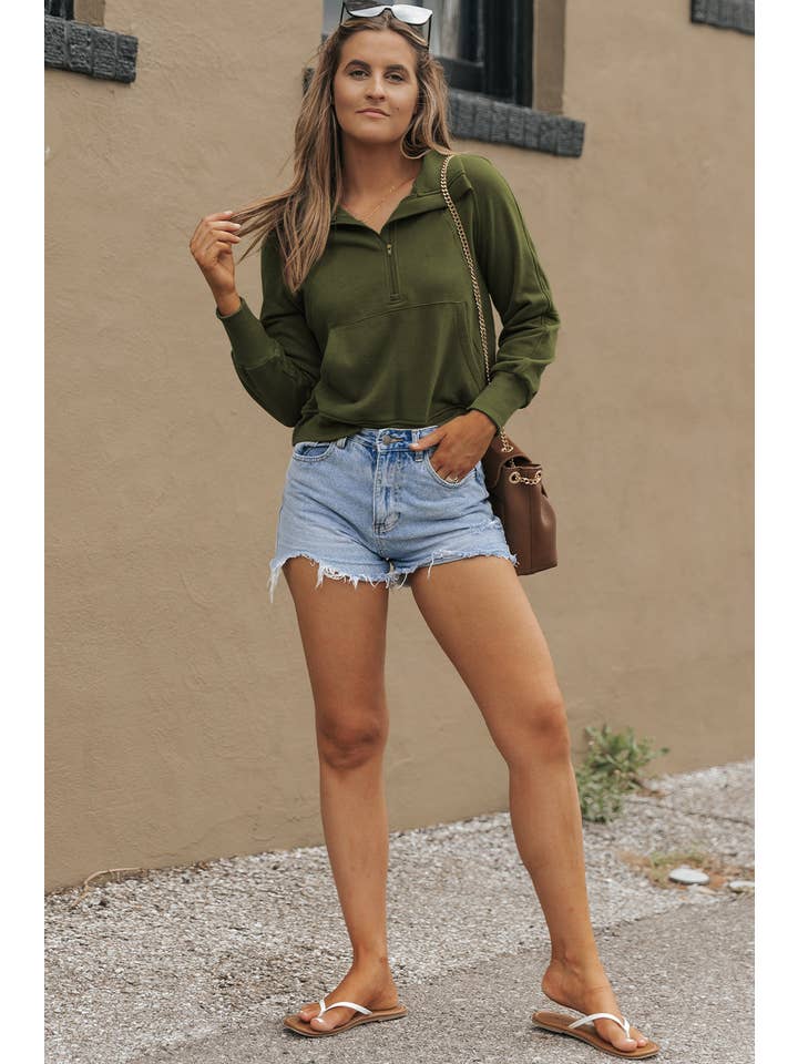 PRETTY BASH - Wholesale Sweatshirt - Women's - Solid Fleece-Lined Half-Zip Up Collar Sweatshirt10