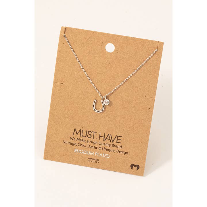 Fame Accessories - Wholesale Pendant/Charm Necklace - Gold Dipped Horse Shoe And Cz Charm Necklace