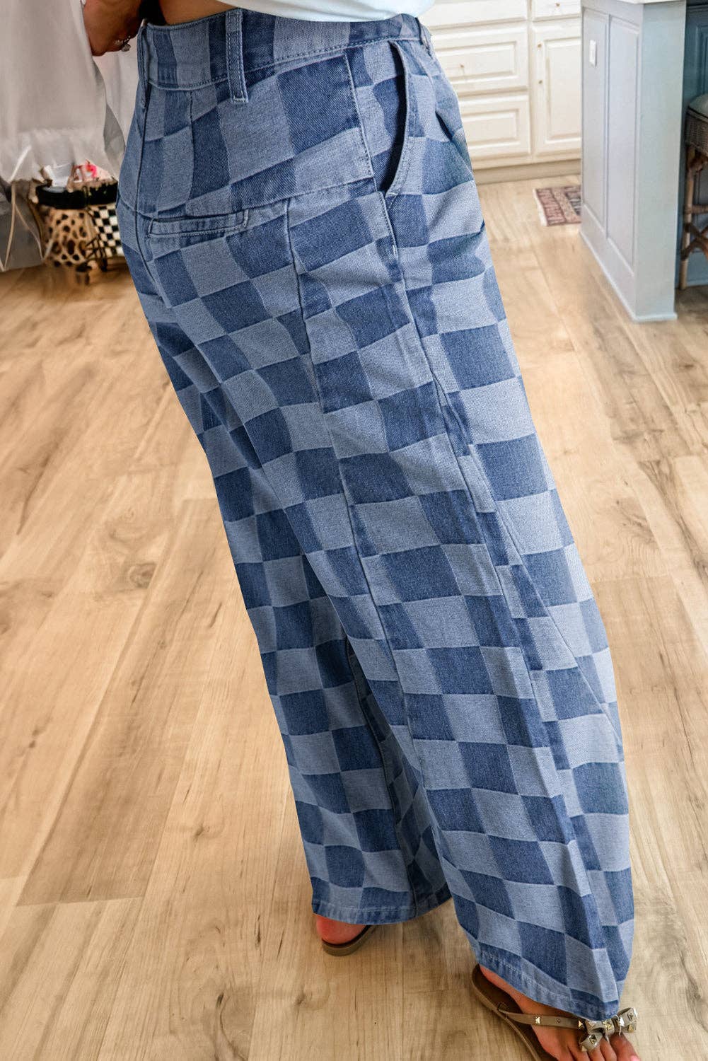 Lovesoft - Wholesale Jeans - Women's - Solid Color Checkered Denim Wide Leg Jeans1