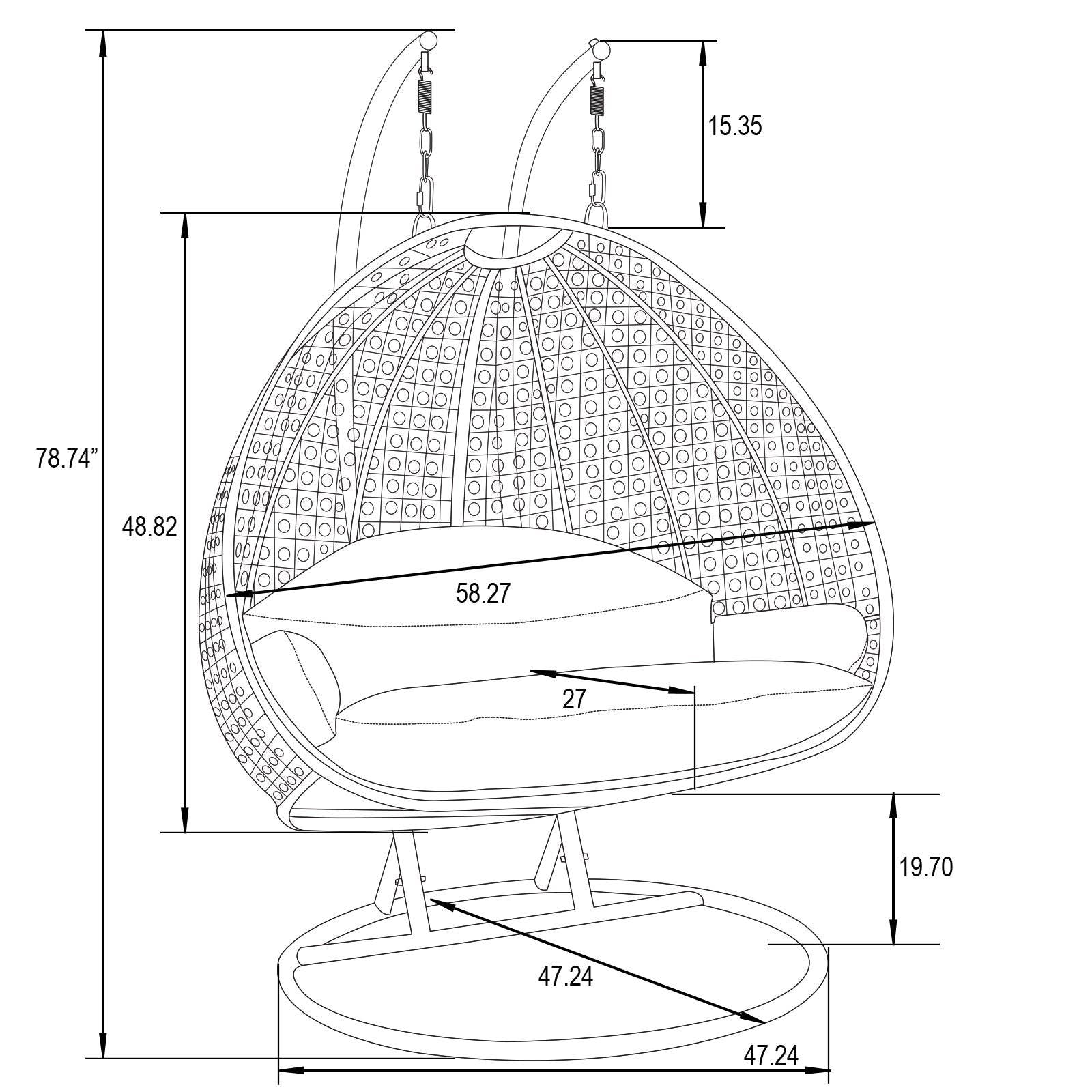 LeisureMod - Wholesale Egg Chair - Modern Charcoal Wicker Hanging Double Seater Egg Swing Chair20