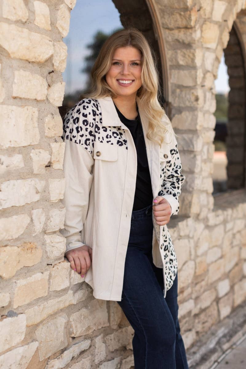 DESHENG ENTERPRISE – Engroshandel Jakke - Dame – CORDUROY LEOPARDJAKKE1