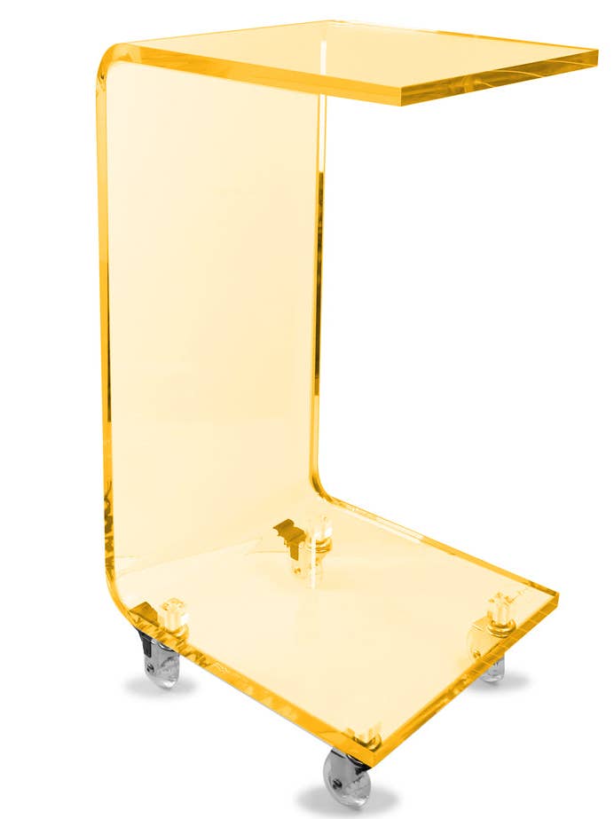 Penmore Brooke Gold Acrylic C Shape Table with Wheels for wholesale by DesignStyles Home