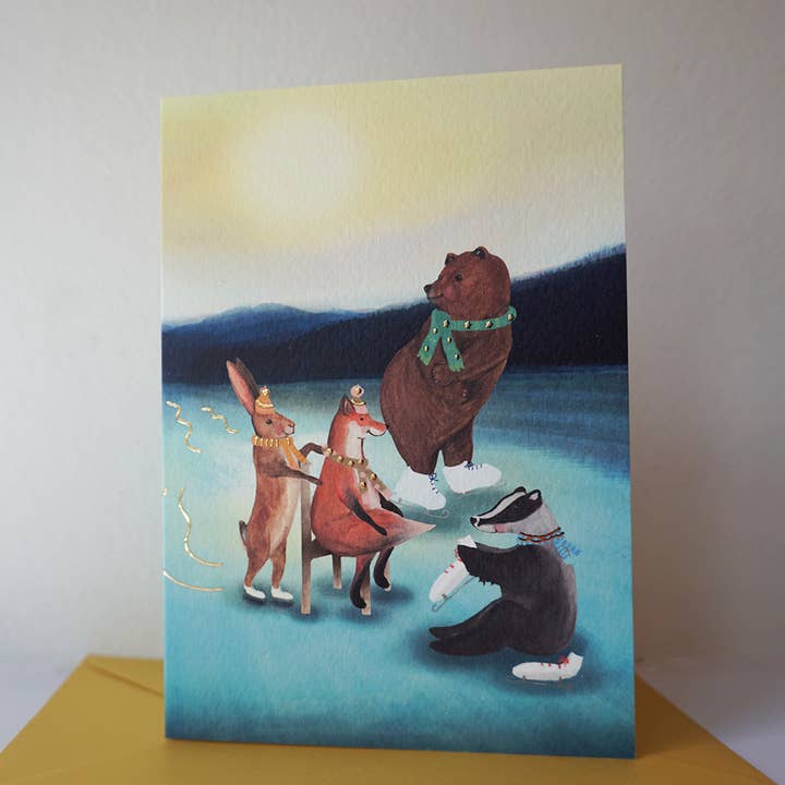 Christmas Card Skating with Foil Print for wholesale by Lotte Drouen