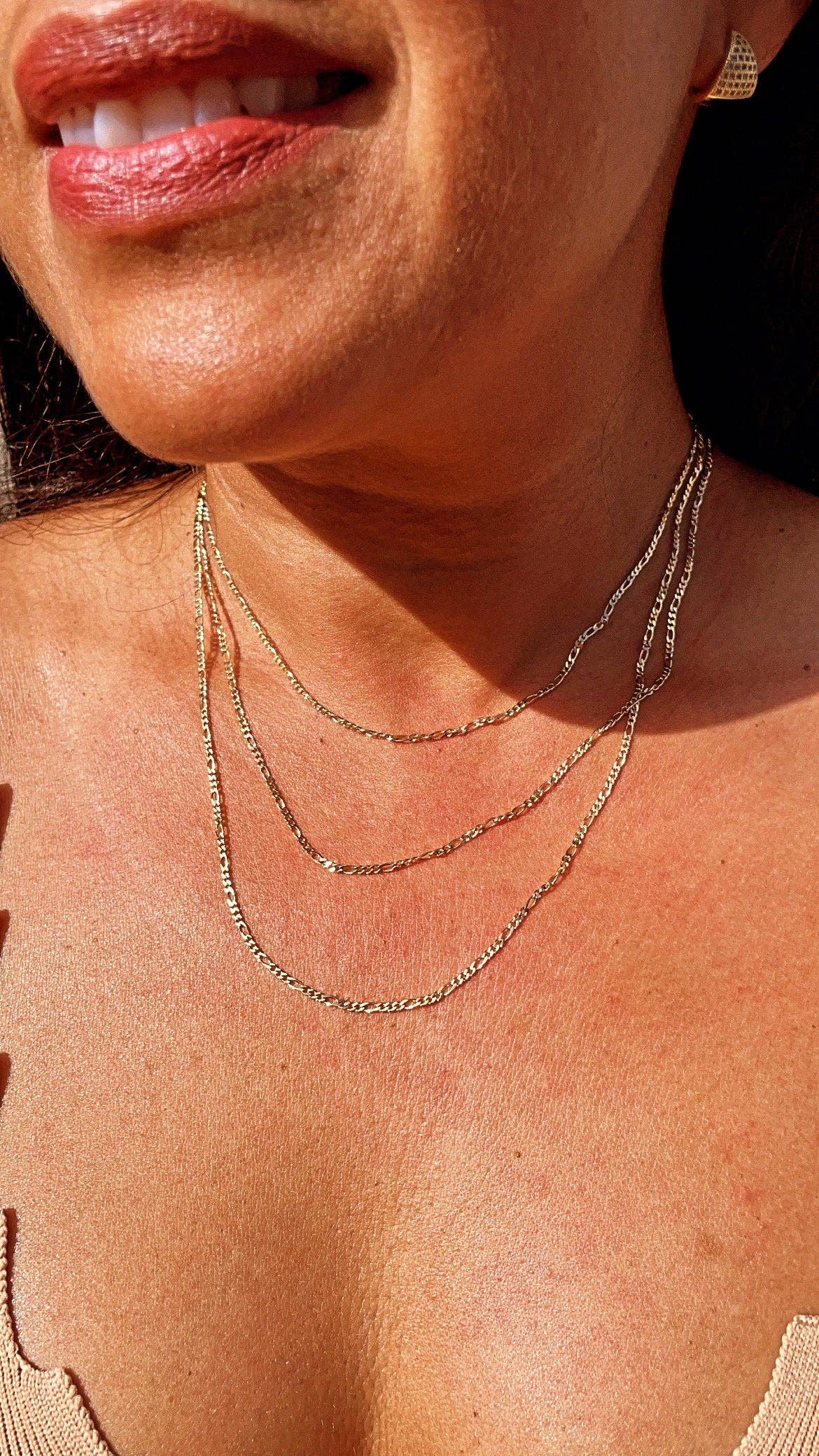 Milie – Engroshandel Led/kæde halskæde – 18k GF 2mm Figaro 3X1 Kædehalskæde4