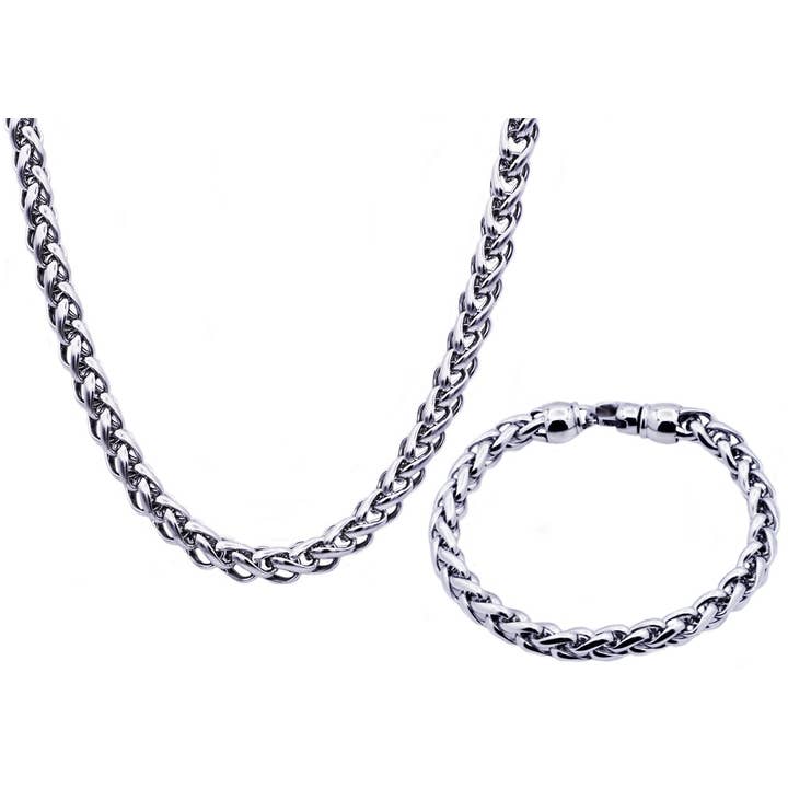Men's Stainless Steel Wheat Link Chain Set for wholesale by Blackjack Mens Jewelry
