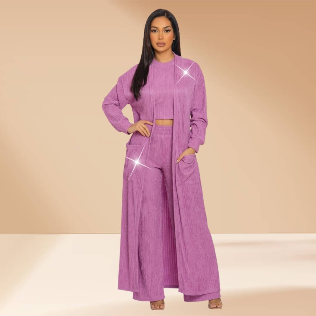 Celystrends - Vente Ensemble haut et pantalon (PAS d'intérieur) - Femme - Ensemble de 3 pièces avec pierres partout : pantalon et cardigan4