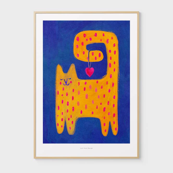 Just Cool Design - Wholesale Art Print - Yellow Cat with Heart | A4–A3 Cute Illustration Print