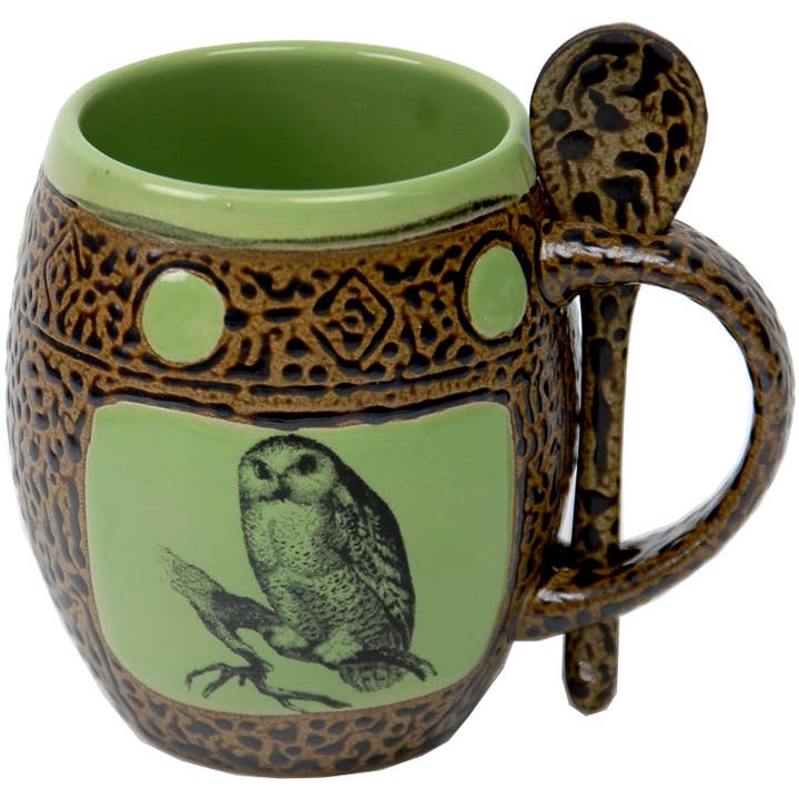 Owl Mugs with Spoons Box Set for wholesale by Always Azul Pottery