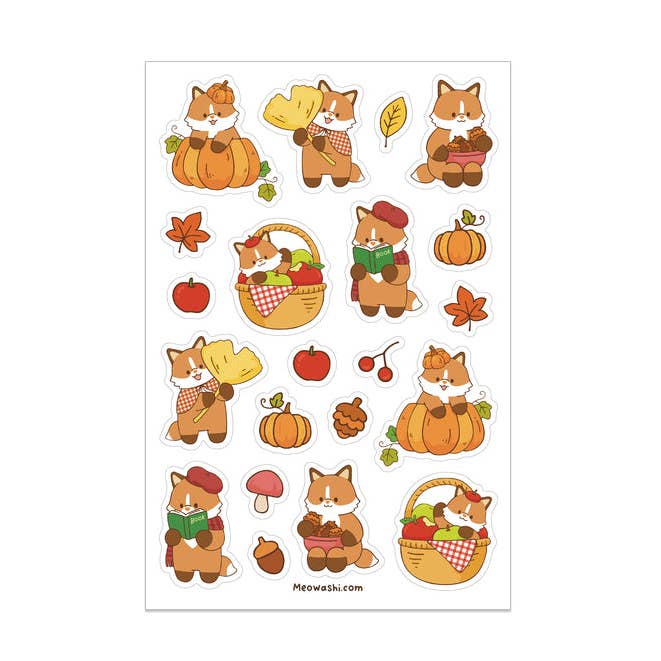 Autumn Fox Clear klistermærkeark for engroshandel hos Meowashi Studio