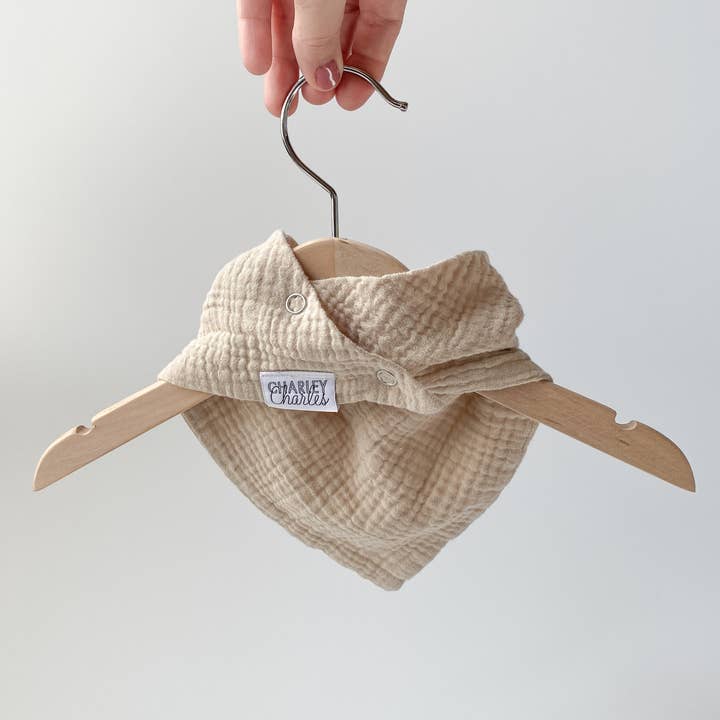 Charley Charles - Wholesale Bandana Bib - LIGHT TAN Lightweight Cotton Gauze Baby Bandana Bib1