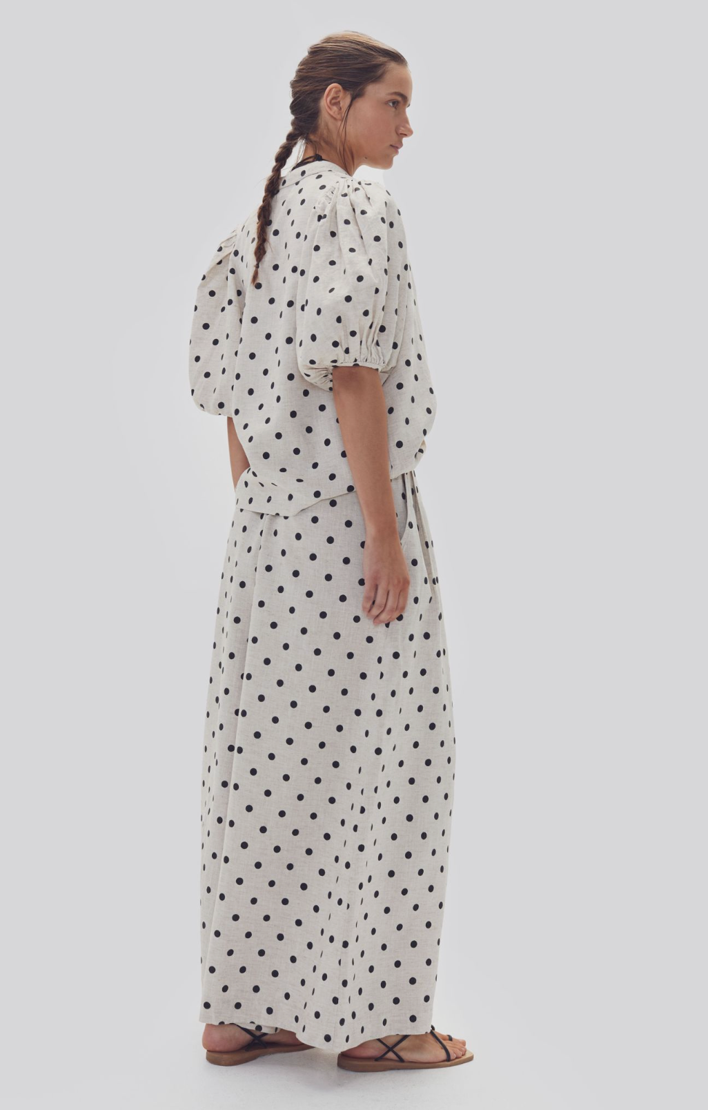 Bubble Linen Shirt - Natural and Black Polka Dots for wholesale on Faire2