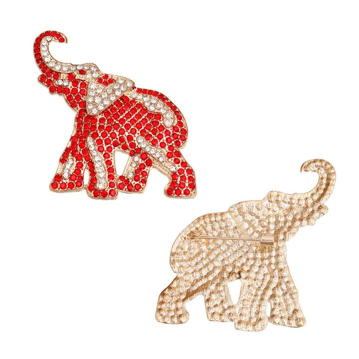 DST Sorority Gold and Red Full Elephant Brooch for wholesale by PinktownUSA