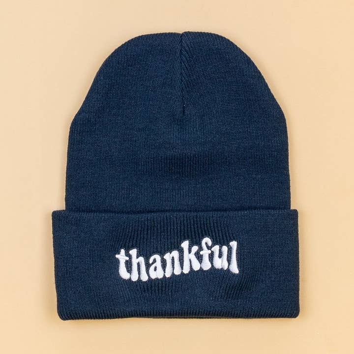 Thankful | Navy Knit Beanie for wholesale by Cuddle Sleep Dream