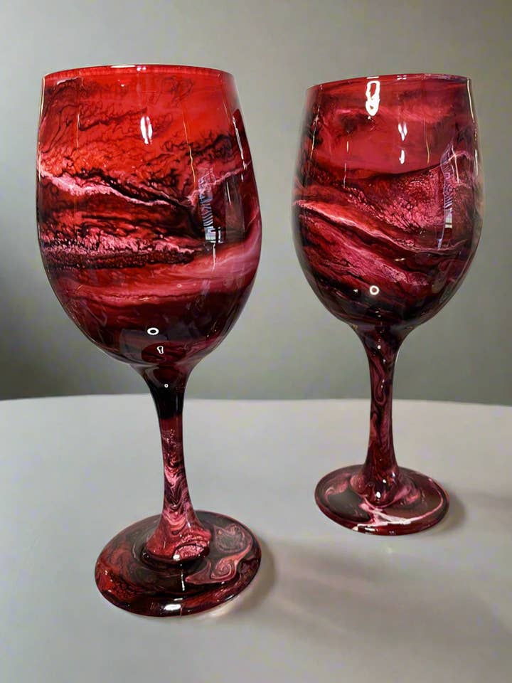 Red Swirl Swirl Wine Glasses and Drinkware-Handmade for wholesale by Joie De Vino Glassware