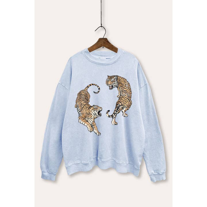 ROARING TIGERS GRAPHIC MINERAL WASH SWEATSHIRT for wholesale by VINTAGE POINT USA