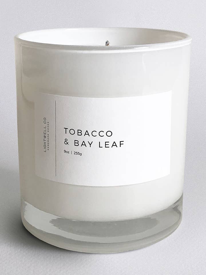 Tobacco & Bay Leaf White Tumbler for wholesale by Lightwell Co.