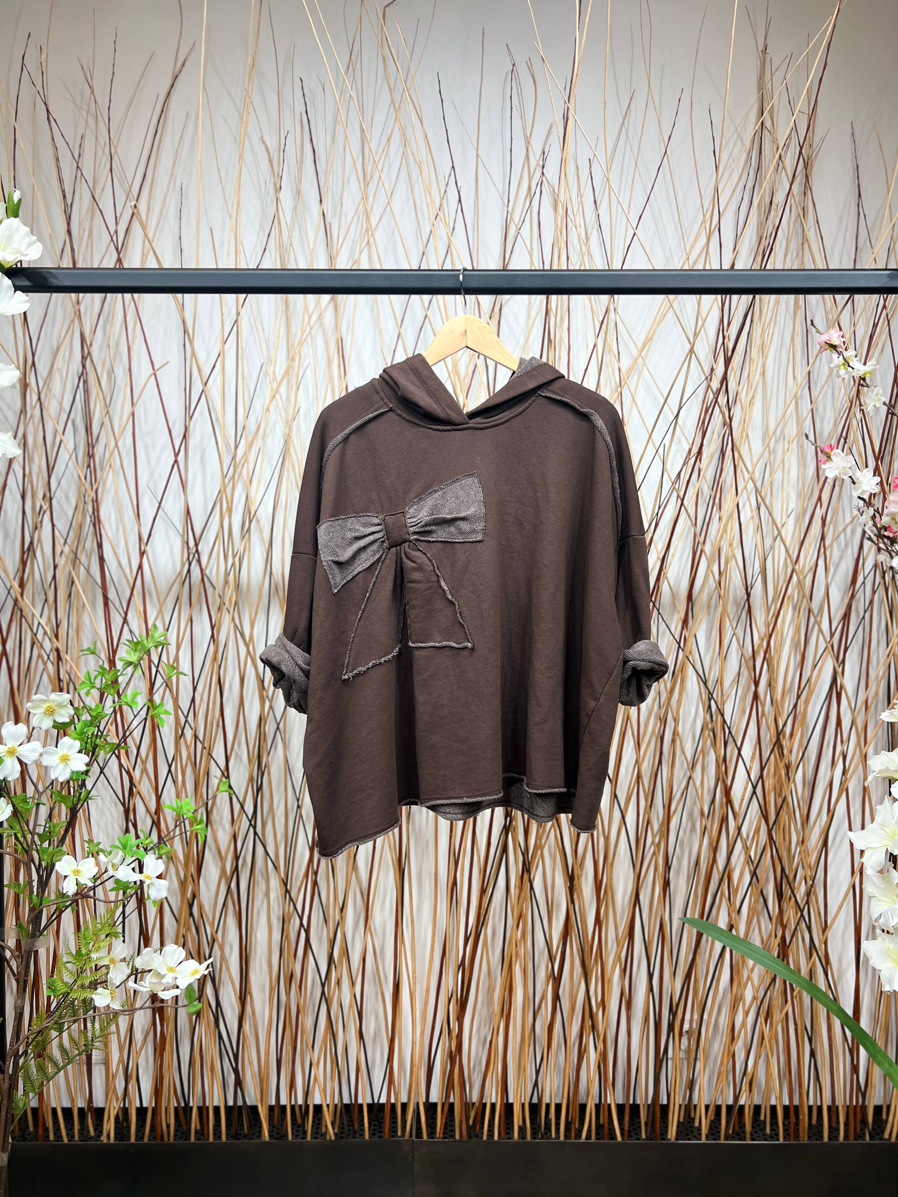 L'Emotion – Hoodie – Mulher por atacado – Moletom amplo com laço decorativo e costuras5