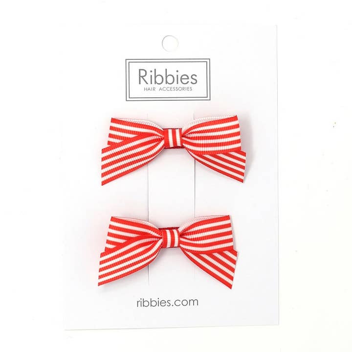 Striped Schoolgirl Bow Pair - Red for wholesale by Ribbies
