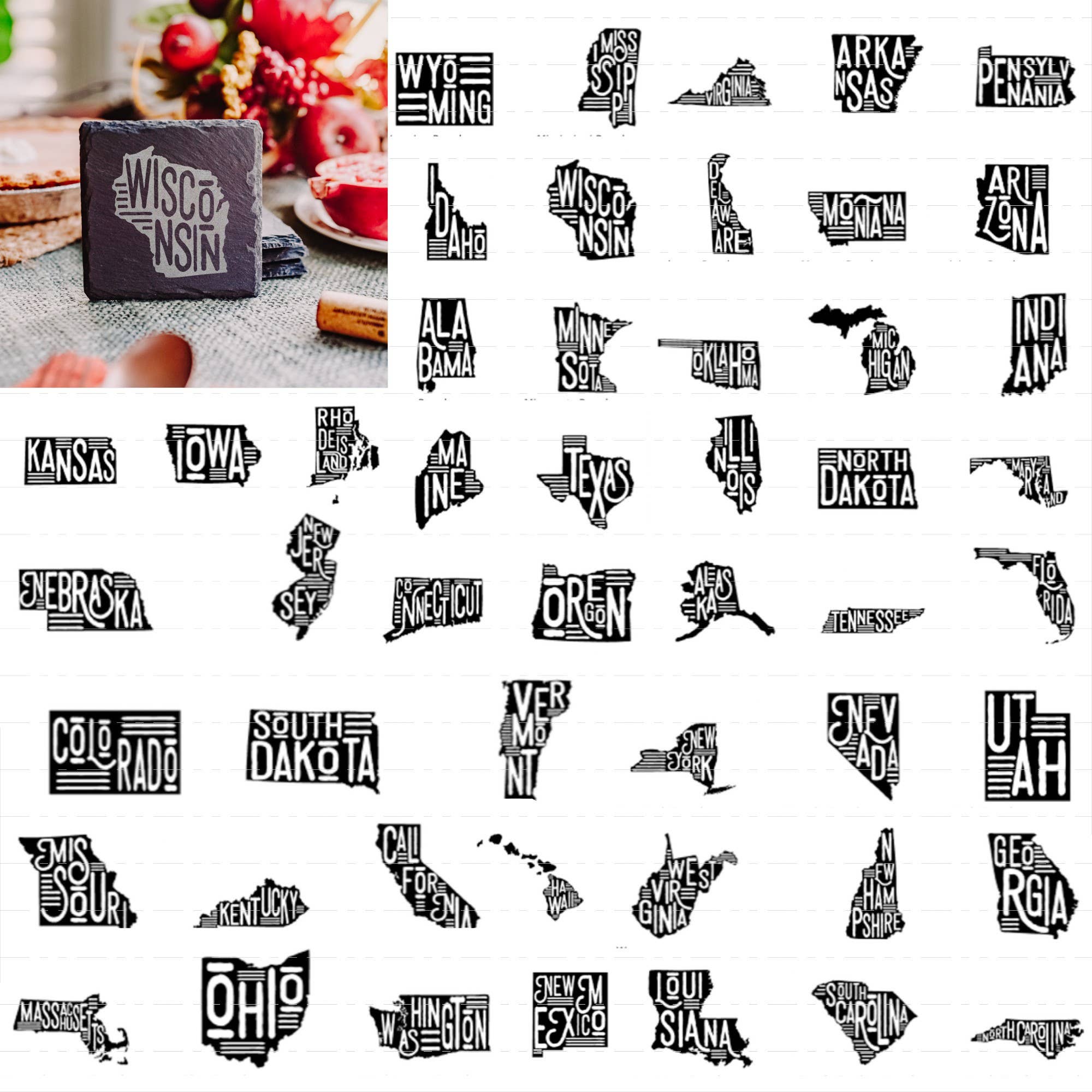 The Lillie Pad - Wholesale Coasters - US State Map Coasters - Natural Slate Coasters - Set of 46