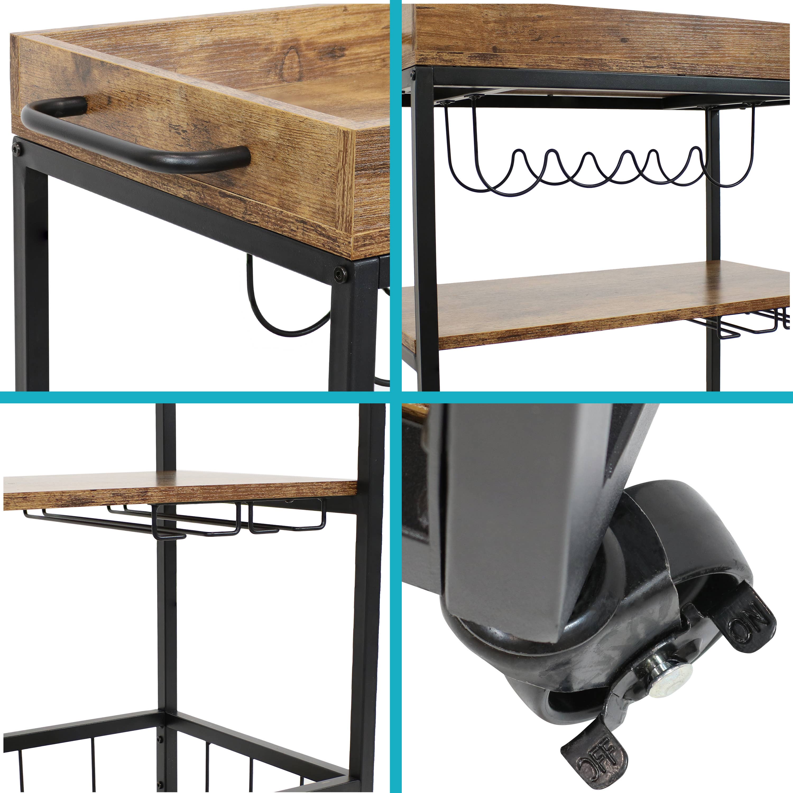 Sunnydaze Decor - Wholesale Bar Cart - 3-Tier Industrial Rolling Bar Cart with Wine Rack - 35 in5