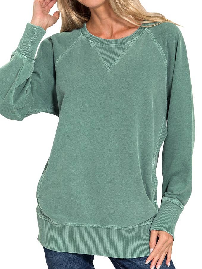 Pigment Dyed French Terry Pullover With Pockets for wholesale by Vanilla Monkey