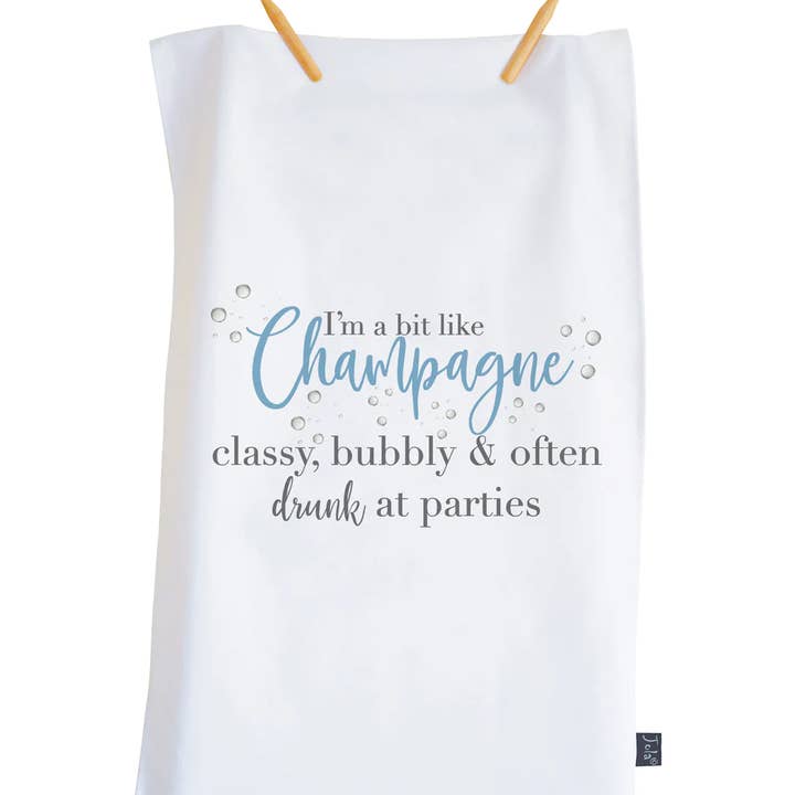 New Champagne Classy, Bubbly Tea Towel for wholesale by Jola Designs