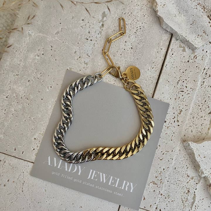 Amady Jewelry - Wholesale Link & Chain Bracelet - Ombré Double Two Tone Gold Silver chain bracelet layering 3