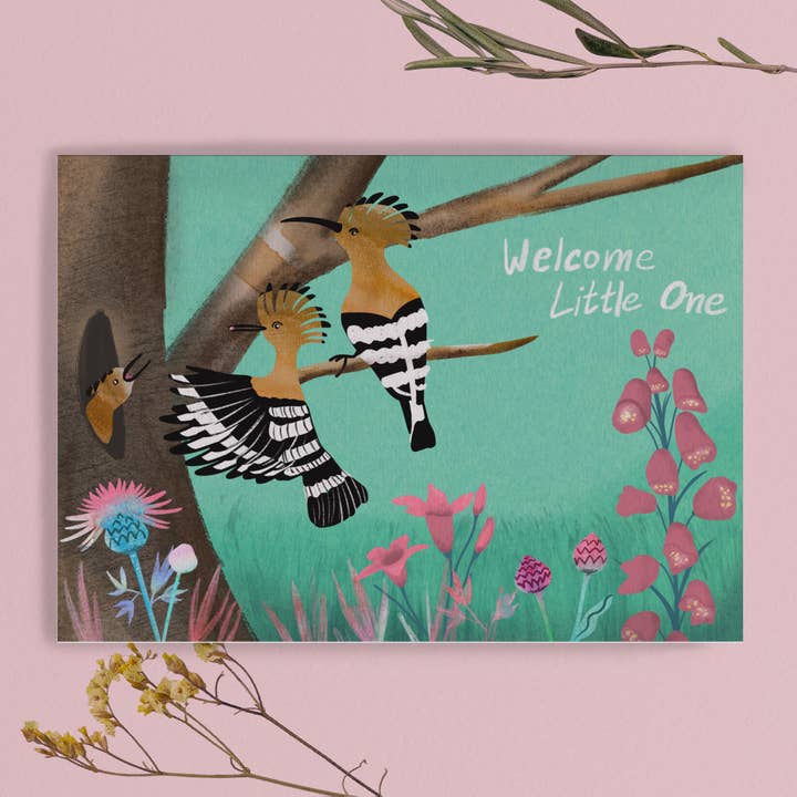 Karte zur Geburt/ welcome/ Vogel / nachhaltig / Aquarell für den Großhandel von Elena Klein