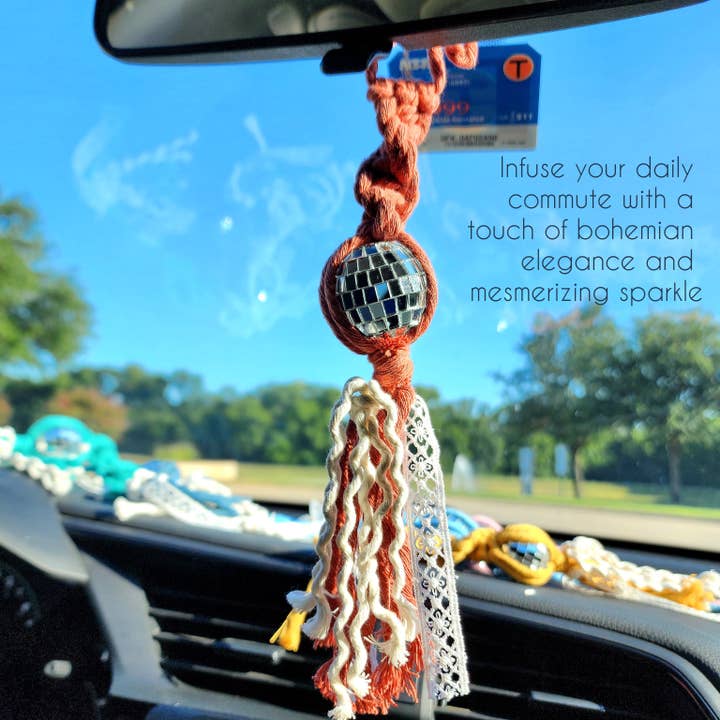 Handmade By Uruba – Amuleto decorativo para carro – Unissexo por atacado – Discoteca Ball Carro Artesanal Charm, Acessório para Carro Espelho Retrovisor7