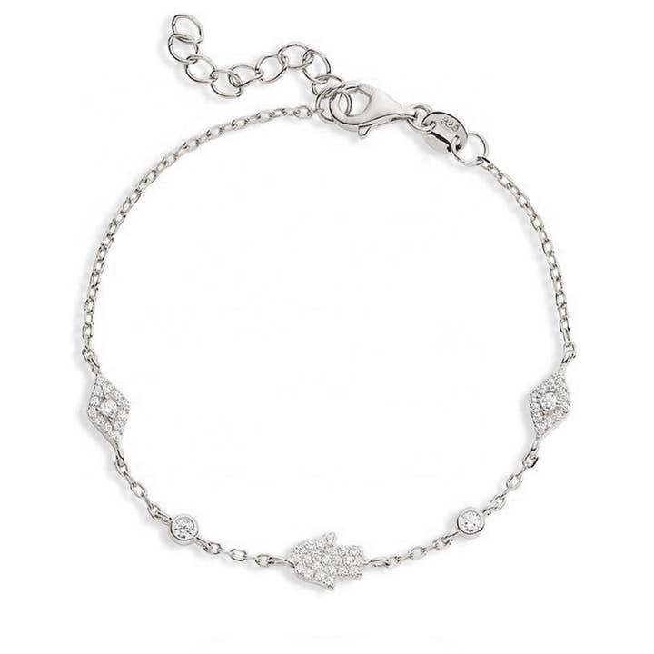 Bracelet main et mauvais œil Eina Hamsa | Argent sterling 925 pour la vente par LUNA CHARLES EMRA LTD