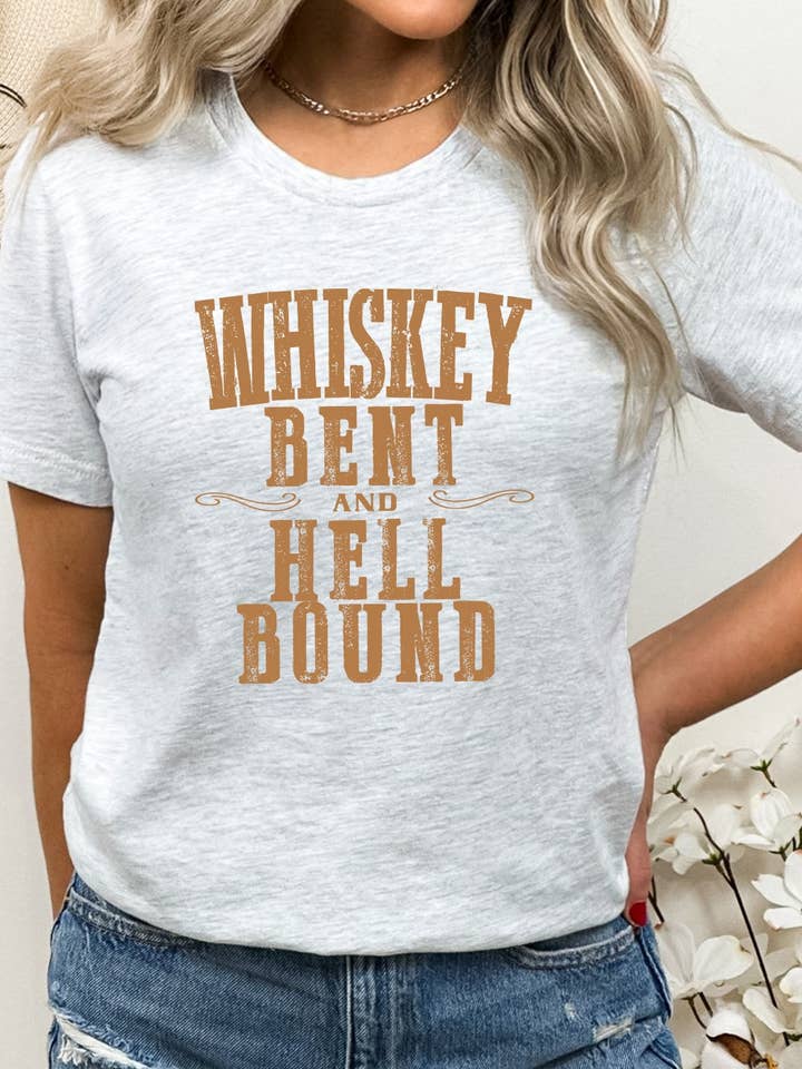 Kissed Apparel - Wholesale Screen Printed T-Shirt - Women's - Whiskey Bent and Hell Bound Western Graphic Tee
