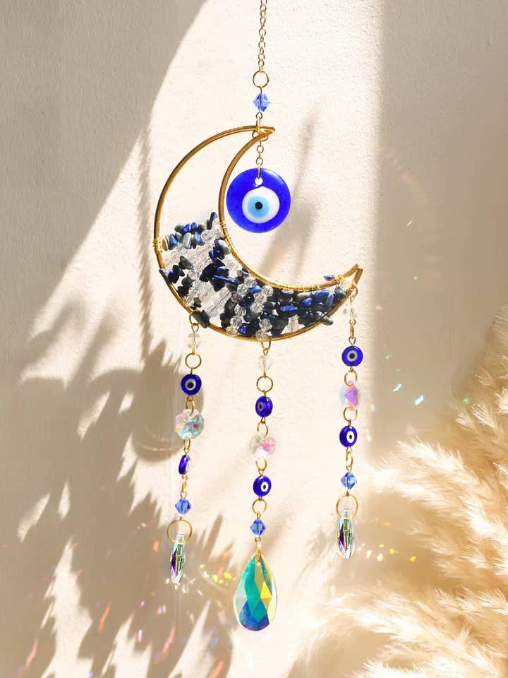 Crystal Moon Suncatcher – Gemstone Hanging Wall & Window Décor for Light & Energy for wholesale by Earth's Gems BTQ