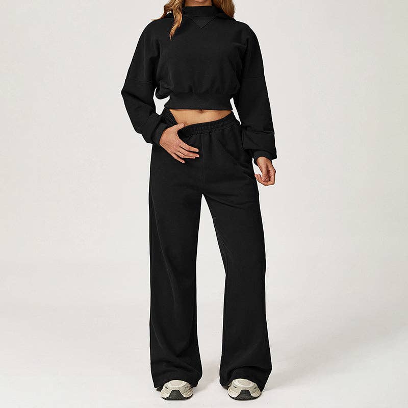 WONDERXFANS – Engroshandel Loungesæt - Dame – Beskåret hættetrøje + løse sweatpants 2-delt sæt15