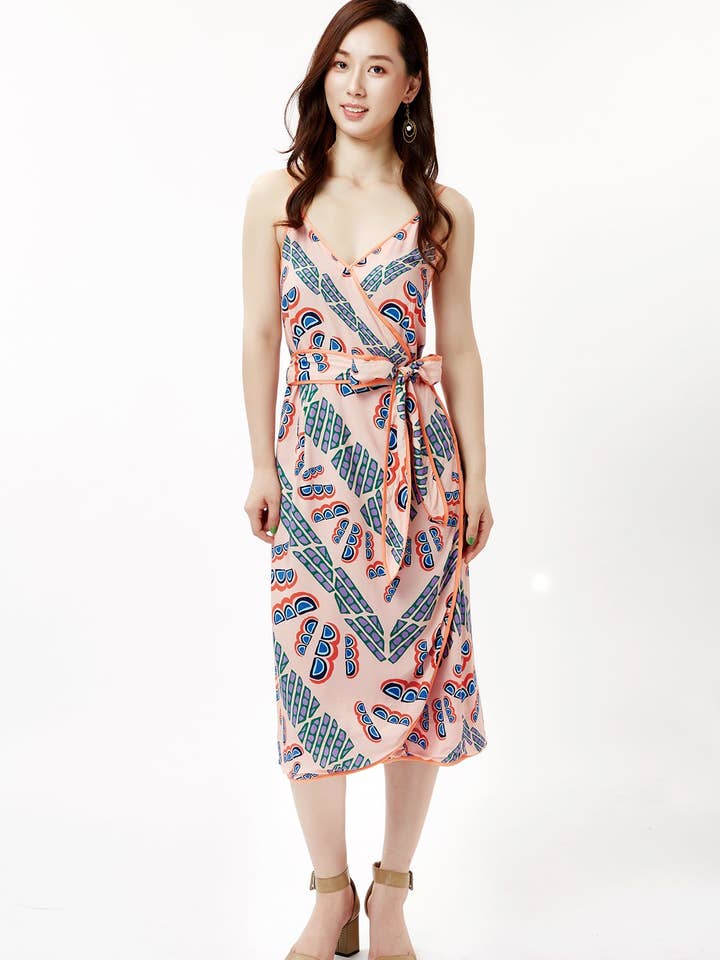 Peach Honeycomb Spaghetti Strap Dress for wholesale by cukimber