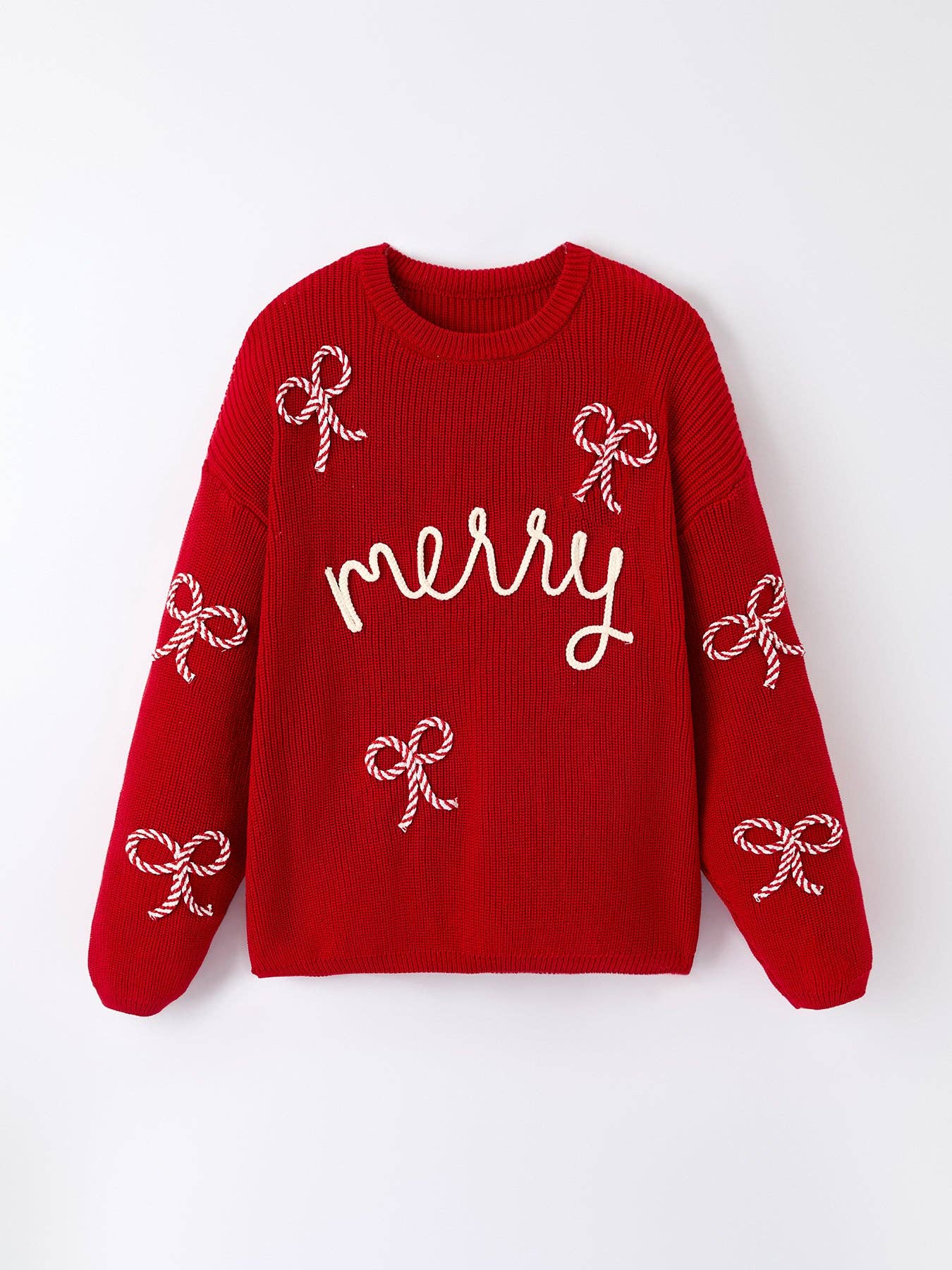 Rylee Faith Designs - Wholesale Knit Sweater - Kids - Mom and Me Winter Christmas Red "merry" Pullover Sweater0