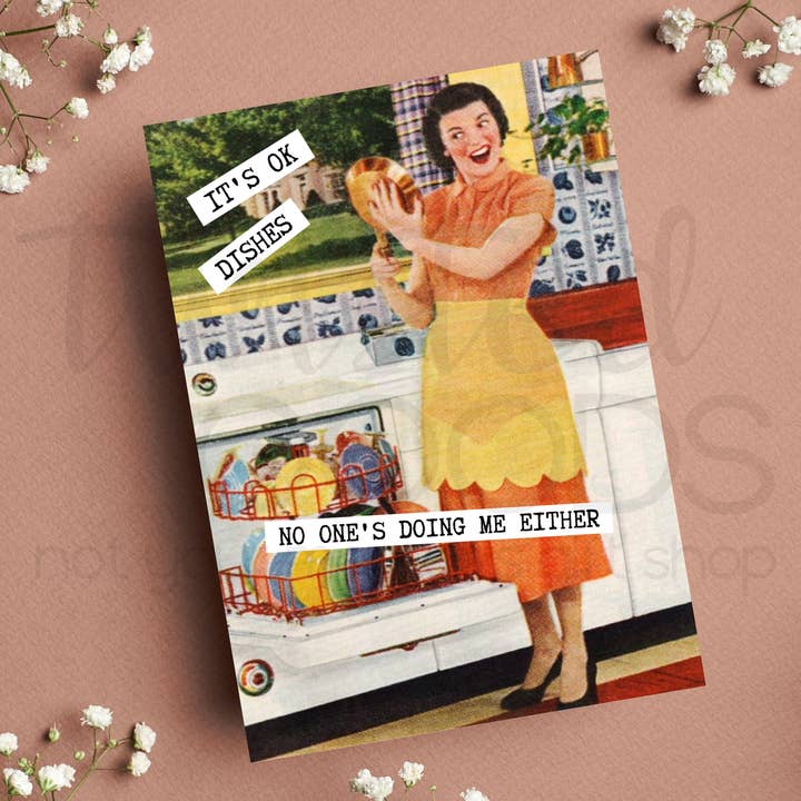 TwistedGoods - Wholesale Birthday Card - Don't Worry Dishes Vintage 50s MCM Housewife Funny Sexy Card