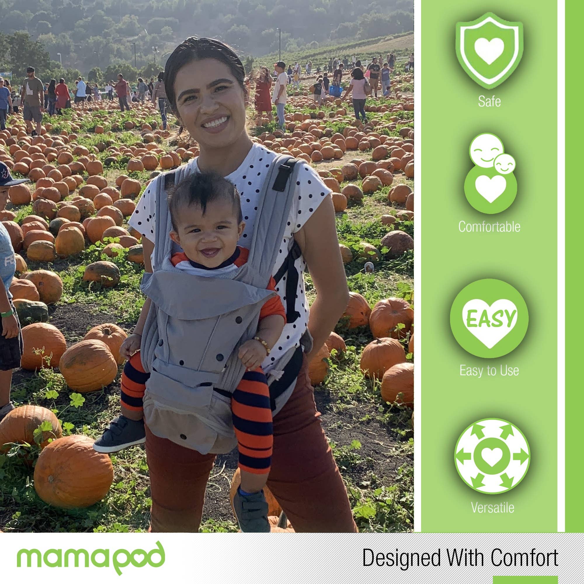 Mamapod - Venta al por mayor Transporte del bebé - Mochila portabebé Mamapod, gris natural, sin bastón de soporte8