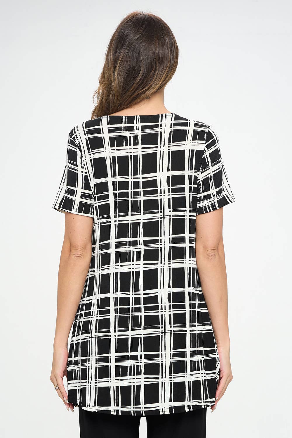 Jostar - Wholesale Tunic - Women's - Round Neck Short Sleeve Top with Pockets-386BN-SRP1-K-W3872