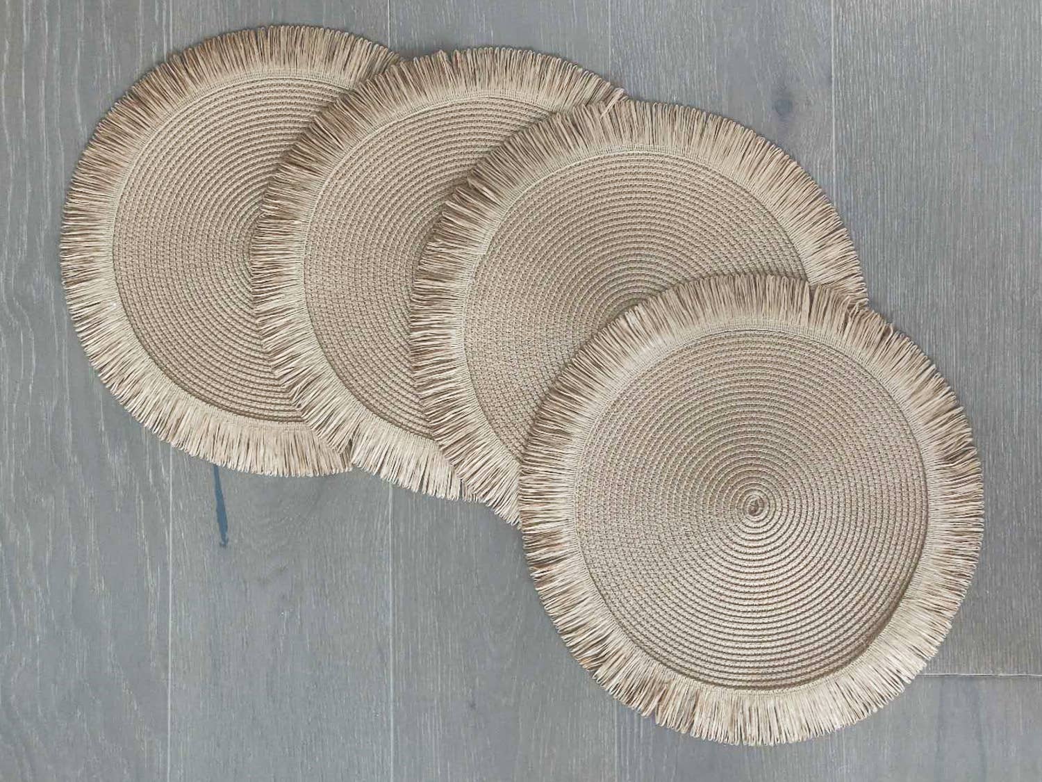 Fennco Styles - Wholesale Placemat - Handwoven Fringe Boho 15" Round Placemat2